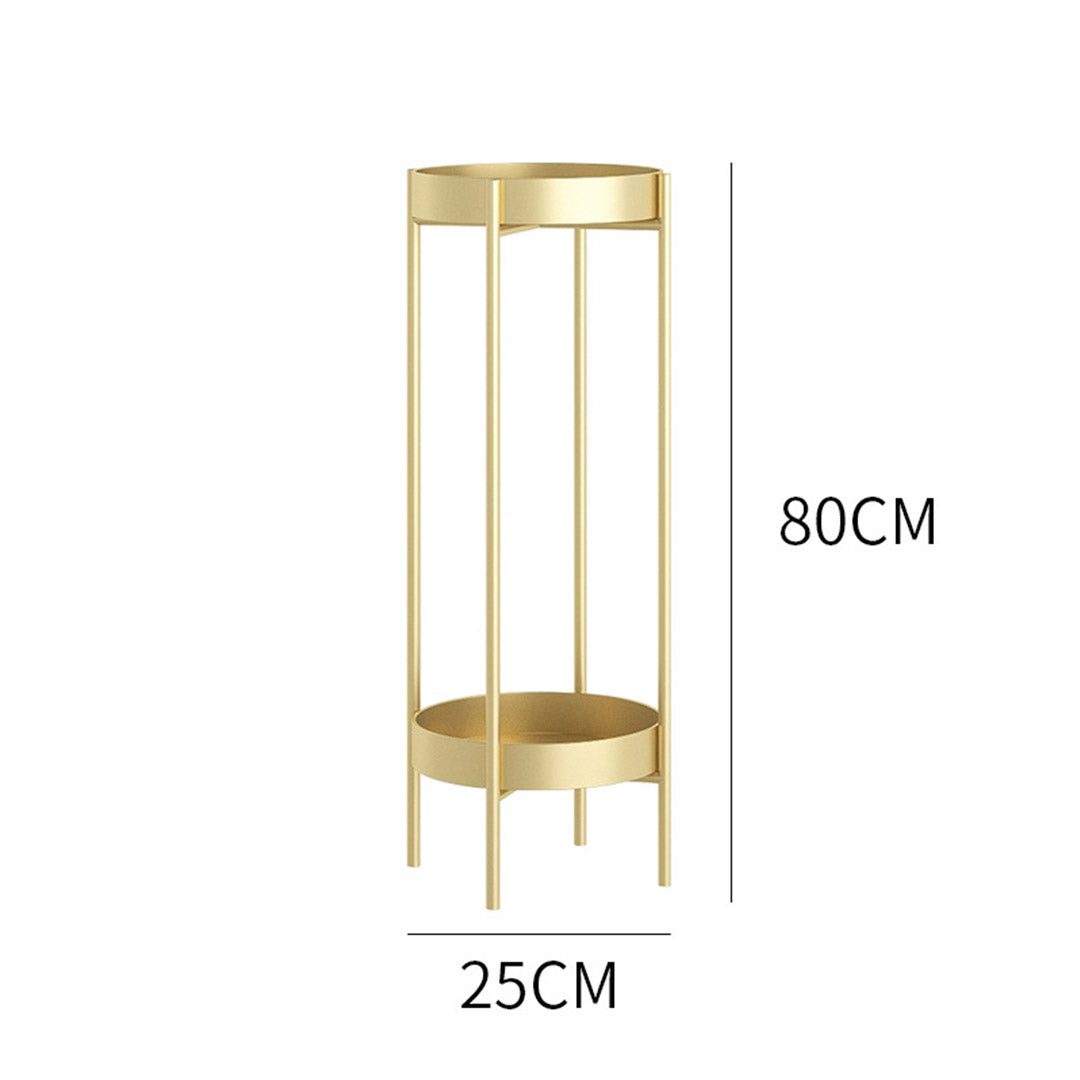 NNEAGS 4X 2 Layer 80cm Gold Metal Plant Stand Flower Pot Holder Corner Shelving Rack Indoor Display