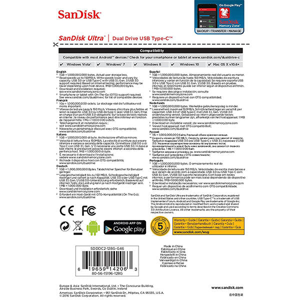 NNEDSZ 256GB Dual  USB 3.1 Type-C Flash Drive -SDDDC2-256G